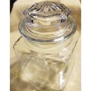Vintage square Glass jar with decorative glass lid